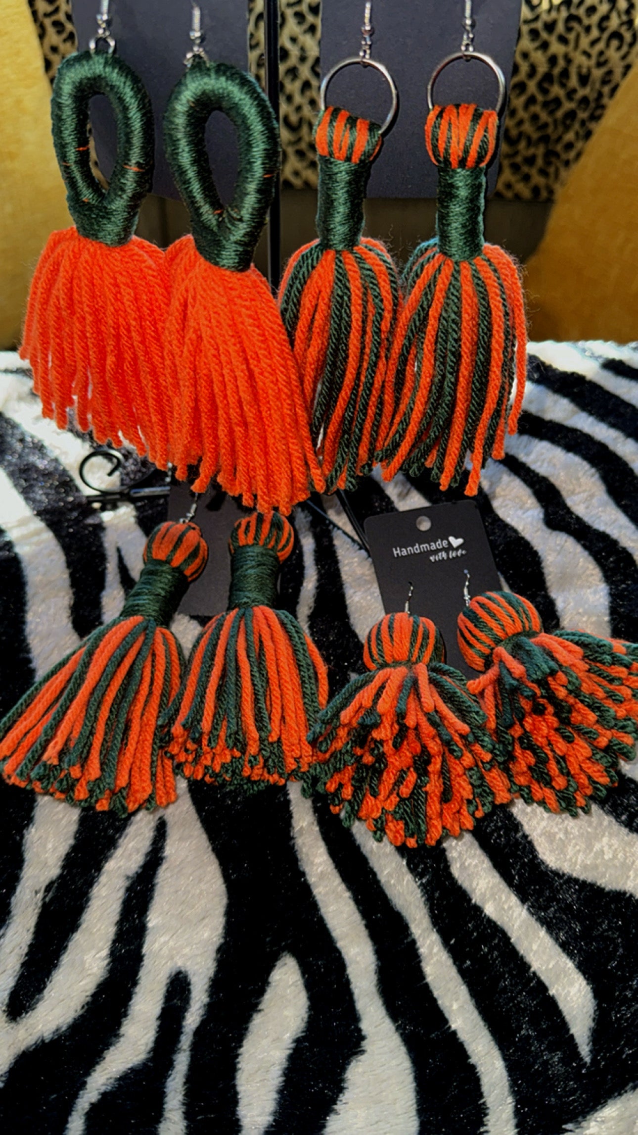 Orange and Green Tassel Earrings