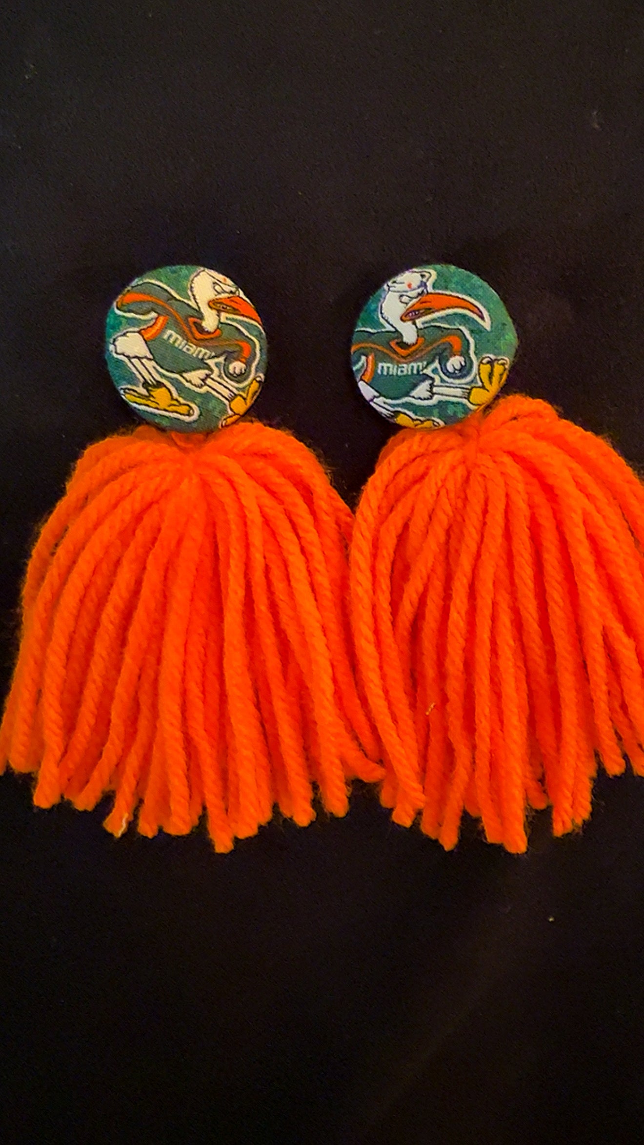 Miami Hurricanes Button Tassel Earrings